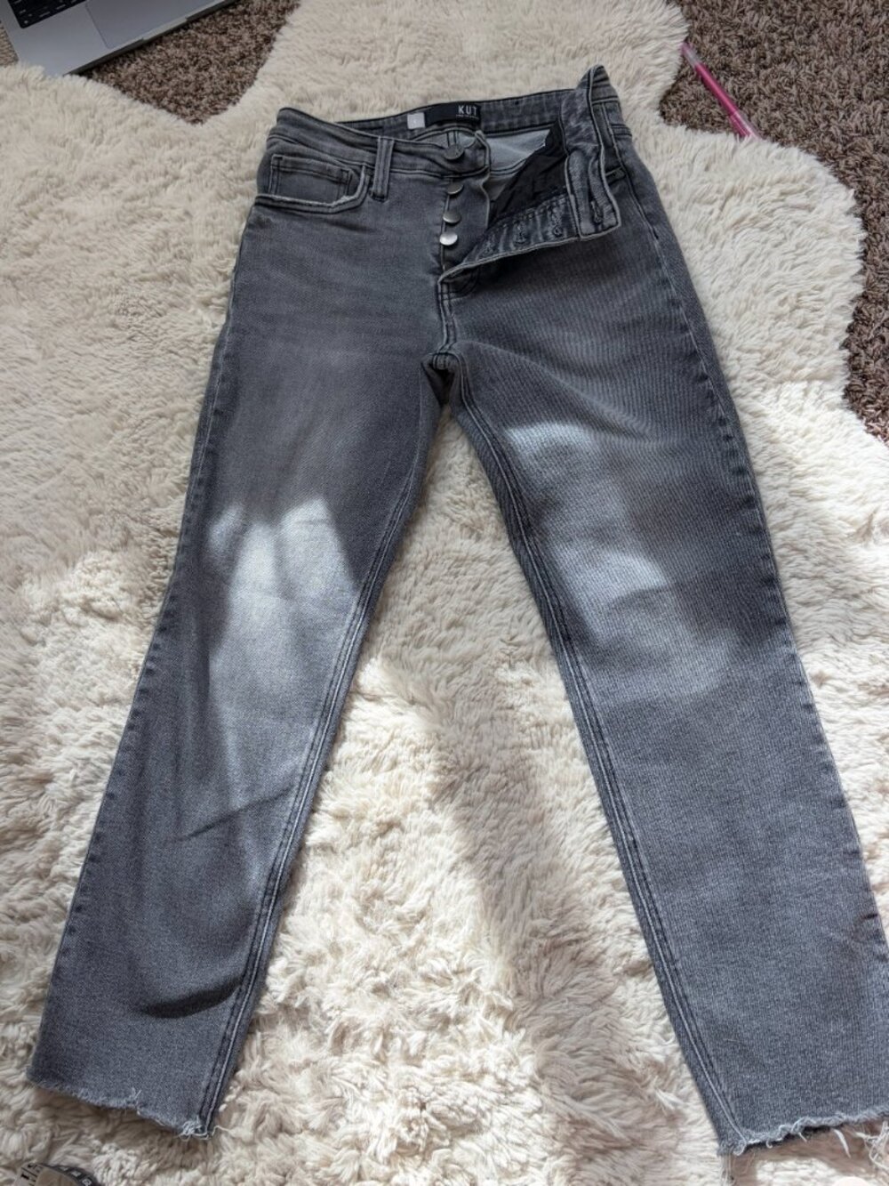 KUT from the Kloth Grey High Rise Button Fly Straight Leg Jeans - Size 4